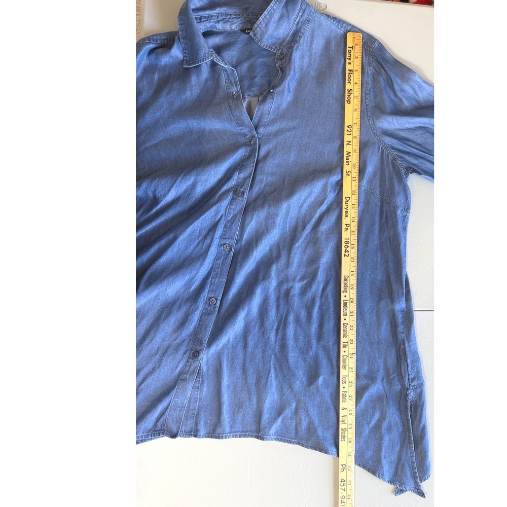 Zac & Rachel Woman 2X Dark Wash Lyocell Denim Blue Roll Tab Button Down Shirt - Picture 7 of 11